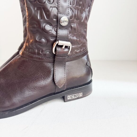 Costume National Chestnut Brown Spell-out Tall Riding Boots 37 - Picture 8 of 12